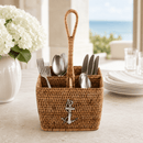 Anchor Handwoven Rattan Flatware Caddy with Pewter Anchor - BlueJay Avenue