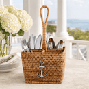 Anchor Handwoven Rattan Flatware Caddy with Pewter Anchor - BlueJay Avenue