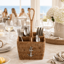 Anchor Handwoven Rattan Flatware Caddy with Pewter Anchor - BlueJay Avenue