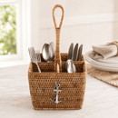 Anchor Handwoven Rattan Flatware Caddy with Pewter Anchor - BlueJay Avenue