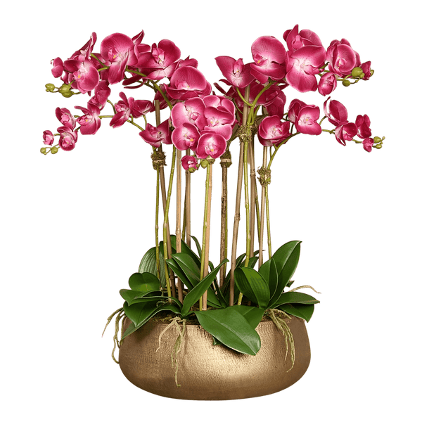 Artificial Pink Orchid Flower Arrangement in Gold Pot 28" - BlueJay Avenue