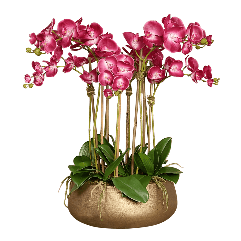 Artificial Pink Orchid Flower Arrangement in Gold Pot 28" - BlueJay Avenue