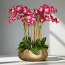 Artificial Pink Orchid Flower Arrangement in Gold Pot 28" - BlueJay Avenue