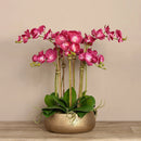 Artificial Pink Orchid Flower Arrangement in Gold Pot 28" - BlueJay Avenue