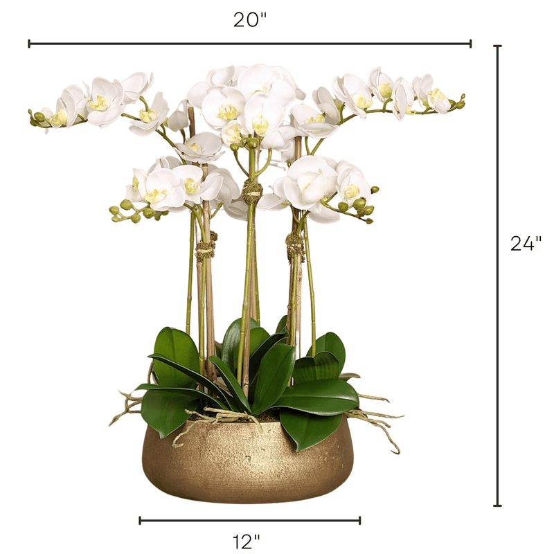 Artificial White Orchid Flower Arrangement in Gold Planter - BlueJay Avenue