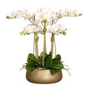 Artificial White Orchid Flower Arrangement in Gold Planter - BlueJay Avenue
