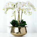 Artificial White Orchid Flower Arrangement in Gold Pot 26" - BlueJay Avenue