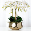 Artificial White Orchid Flower Arrangement in Gold Pot 26" - BlueJay Avenue