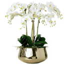 Artificial White Orchid Flower Arrangement in Gold Pot 26" - BlueJay Avenue