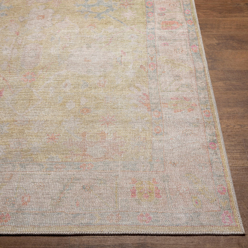 Ava Grass Green Traditional Washable Area Rug - BlueJay Avenue