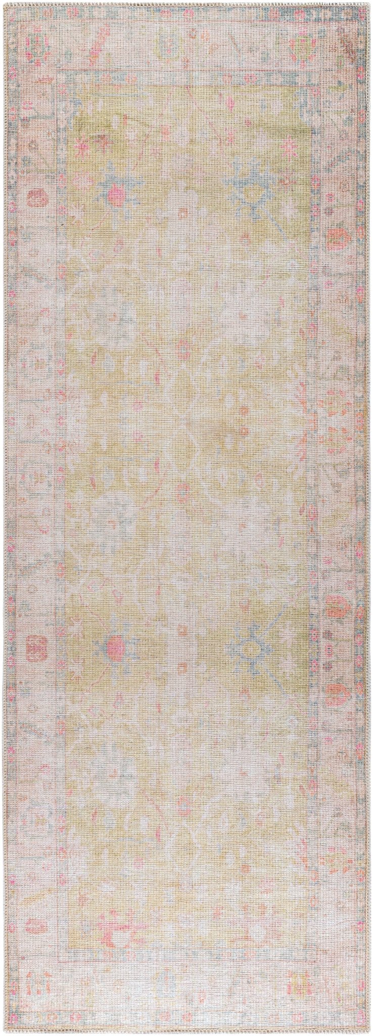 Ava Grass Green Traditional Washable Area Rug - BlueJay Avenue