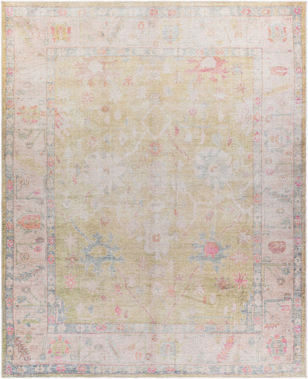 Ava Grass Green Traditional Washable Area Rug - BlueJay Avenue