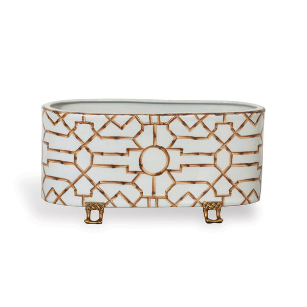 Baldwin White Oval Ceramic Indoor Planter - BlueJay Avenue