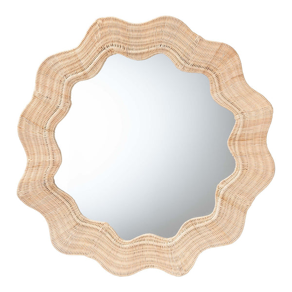bali & pari Hasana Coastal Natural Rattan Round Scalloped Wall Mirror - BlueJay Avenue