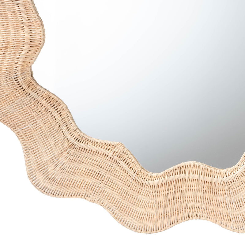 bali & pari Hasana Coastal Natural Rattan Round Scalloped Wall Mirror - BlueJay Avenue
