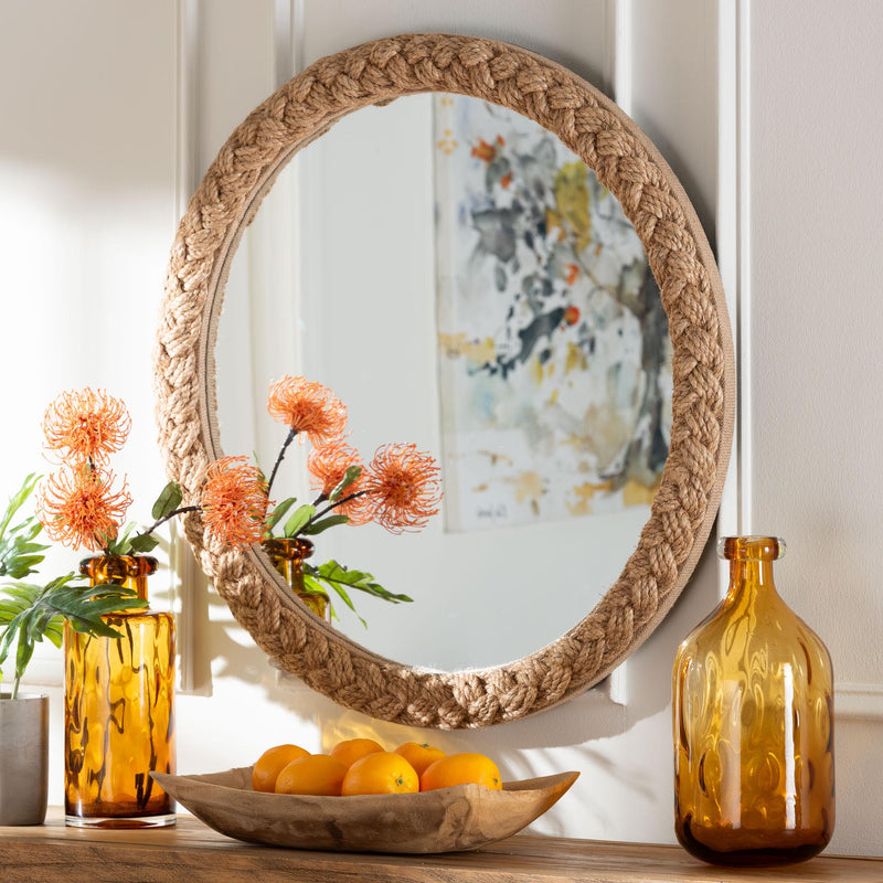 bali & pari Shara Coastal Braided Rope Round Mirror - BlueJay Avenue