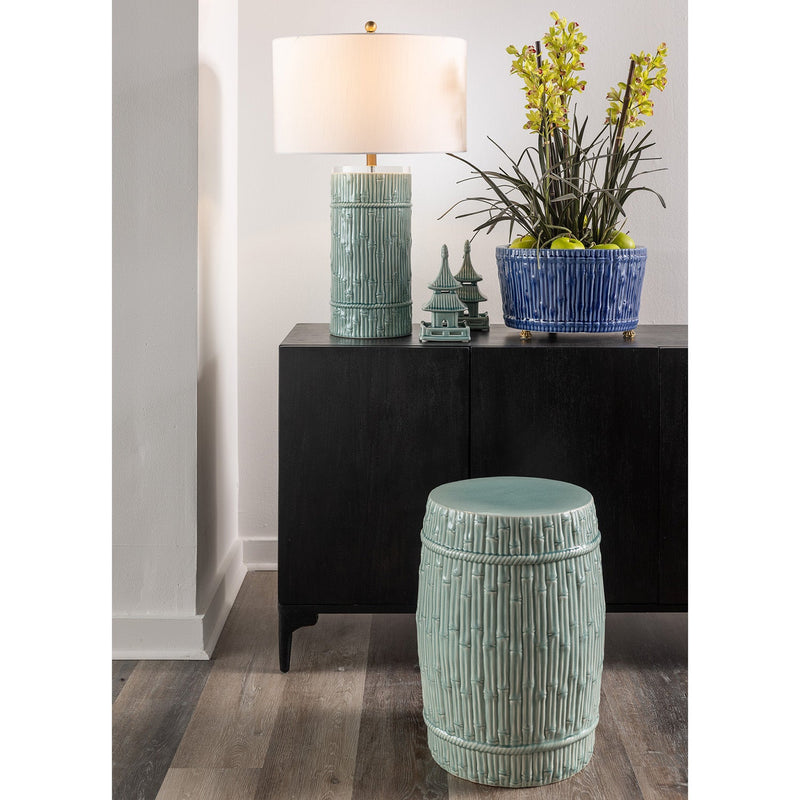 Bamboo Cylinder Celadon Lamp - BlueJay Avenue