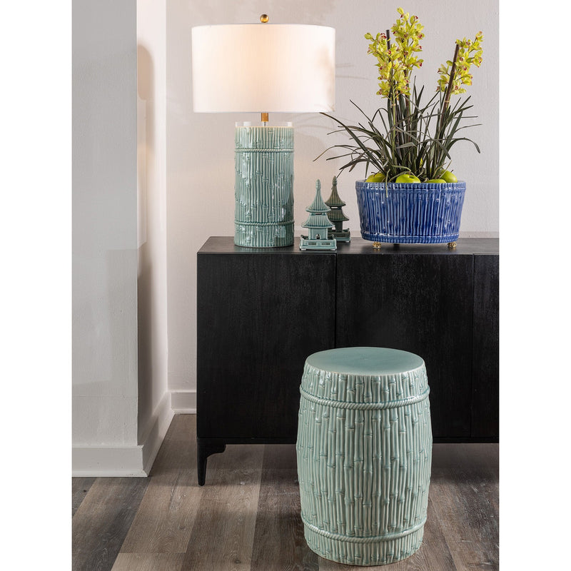 Bamboo Cylinder Celadon Lamp - BlueJay Avenue