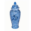 Blue & White Bohai Fish Motif Porcelain Ginger Jar XL | Chinoiserie Decorative Jar - BlueJay Avenue