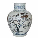 Blue & White Brown Magpie on Plum Tree Porcelain Jar - BlueJay Avenue