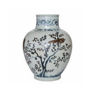 Blue & White Brown Magpie on Plum Tree Porcelain Jar - BlueJay Avenue