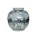 Blue & White Sea Flower Porcelain Kiwi Pot | Decorative Porcelain Vase - BlueJay Avenue