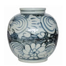 Blue & White Sea Flower Porcelain Kiwi Pot | Decorative Porcelain Vase - BlueJay Avenue
