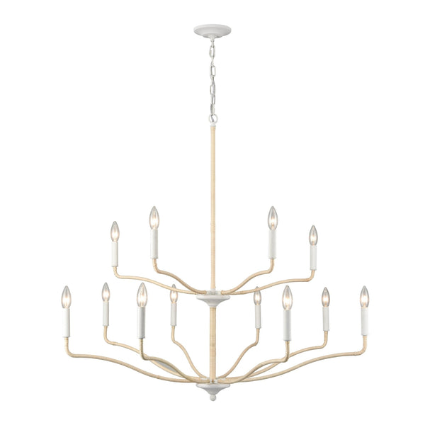 Breezeway 12 - Light White Coral Rattan Chandelier - BlueJay Avenue