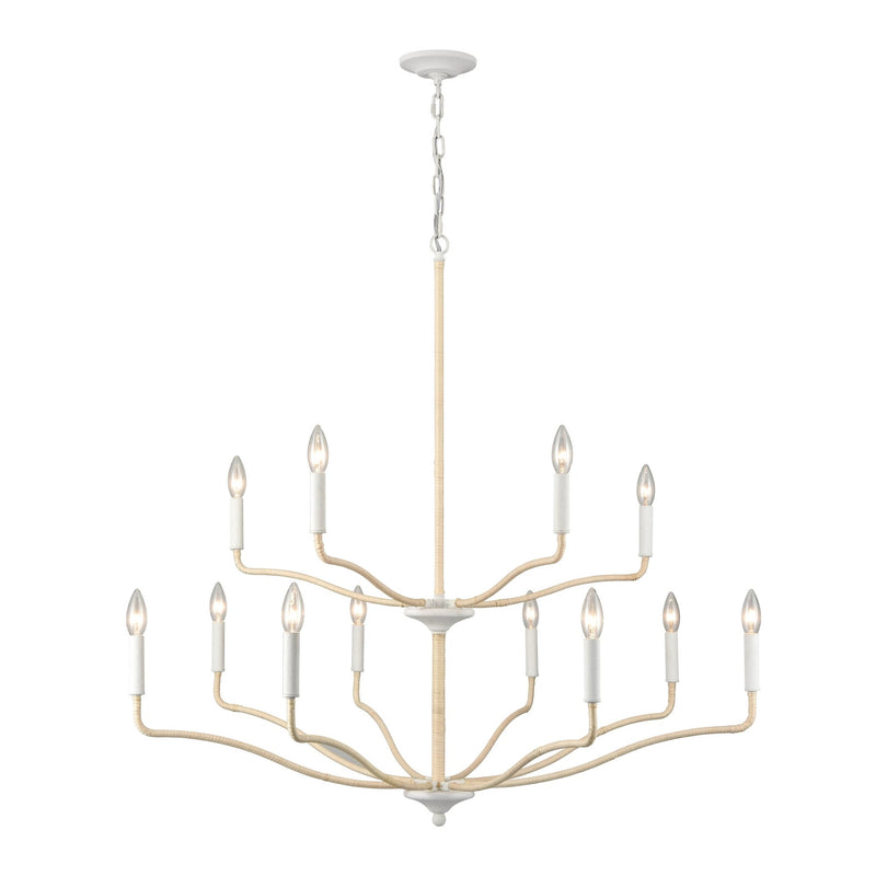 Breezeway 12 - Light White Coral Rattan Chandelier - BlueJay Avenue
