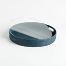 Burma Rattan Blue Round Serving Tray with Glass Insert - BlueJay Avenue