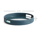Burma Rattan Blue Round Serving Tray with Glass Insert - BlueJay Avenue