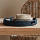 Burma Rattan Blue Round Serving Tray with Glass Insert - BlueJay Avenue