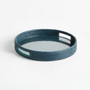 Burma Rattan Blue Round Serving Tray with Glass Insert - BlueJay Avenue