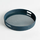 Burma Rattan Blue Round Serving Tray with Glass Insert - BlueJay Avenue