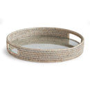 Burma Rattan Grey Round Serving Tray with Glass Insert - BlueJay Avenue