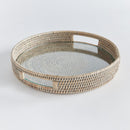 Burma Rattan Grey Round Serving Tray with Glass Insert - BlueJay Avenue