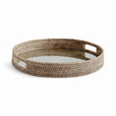 Burma Rattan Grey Round Serving Tray with Glass Insert - BlueJay Avenue