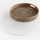 Burma Rattan Grey Round Serving Tray with Glass Insert - BlueJay Avenue
