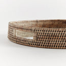Burma Rattan Grey Round Serving Tray with Glass Insert - BlueJay Avenue