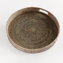 Burma Rattan Grey Round Serving Tray with Glass Insert - BlueJay Avenue
