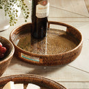 Burma Rattan Round Serving Tray with Glass Insert, Brown - BlueJay Avenue