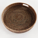 Burma Rattan Round Serving Tray with Glass Insert, Brown - BlueJay Avenue