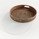 Burma Rattan Round Serving Tray with Glass Insert, Brown - BlueJay Avenue