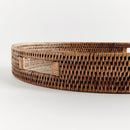 Burma Rattan Round Serving Tray with Glass Insert, Brown - BlueJay Avenue