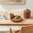 Burma Rattan Round Serving Tray with Glass Insert, Brown - BlueJay Avenue