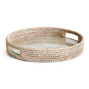 Burma Rattan Round Serving Tray with Glass Insert, Whitewash - BlueJay Avenue