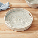 Burma Rattan Round Serving Tray with Glass Insert, Whitewash - BlueJay Avenue