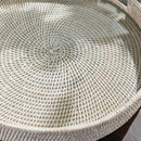 Burma Rattan Round Serving Tray with Glass Insert, Whitewash - BlueJay Avenue