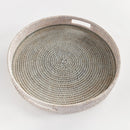 Burma Rattan Round Serving Tray with Glass Insert, Whitewash - BlueJay Avenue