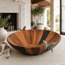 Butterfly Acacia Wood Salad Serving Bowl with Pewter Accents - BlueJay Avenue